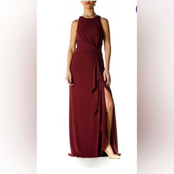 David's Bridal Red Solid Column Dress color Wine - Picture 1 of 15